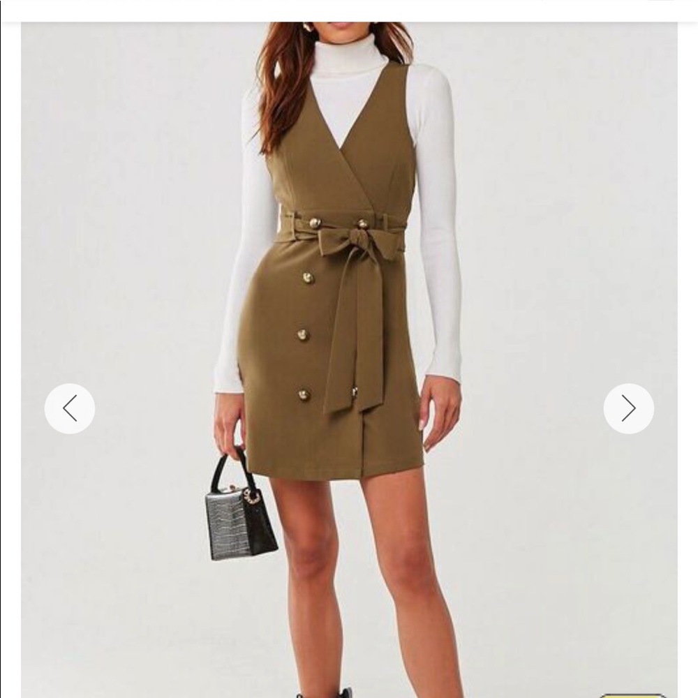 Double-Breasted Pinafore olive Dress
